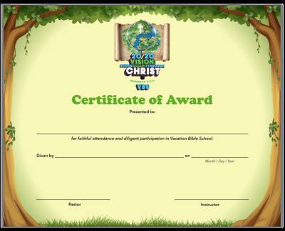 Picture of Vacation Bible School (VBS) 2020 20/20 Vision: Certificate of Award