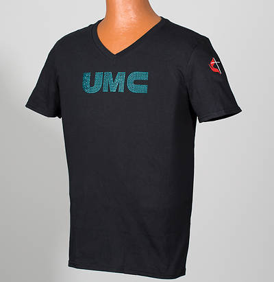 Picture of Black V-Neck "UMC" Rhinestone T-Shirt - Large