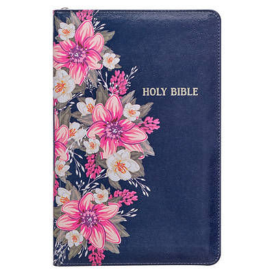 Picture of KJV Deluxe Gift Bible Printed Blue Floral with Zipper Faux Leather