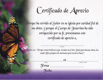 Picture of Certificado de Aprecio Mariposa
