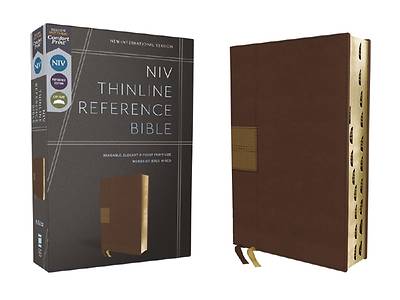 Picture of Niv, Thinline Reference Bible, Leathersoft, Brown, Red Letter, Thumb Indexed, Comfort Print