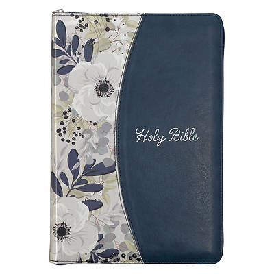 Picture of KJV Large Print Thinline Bible Two-Tone Blue/Printed Floral with Zipper Faux Leather