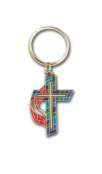 Picture of United Methodist Stained Glass Enameled Cross Key Ring