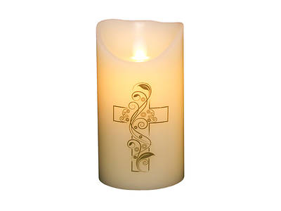 Picture of marvelous lights ivory flameless candle  W/Cross 3.25" x 6"