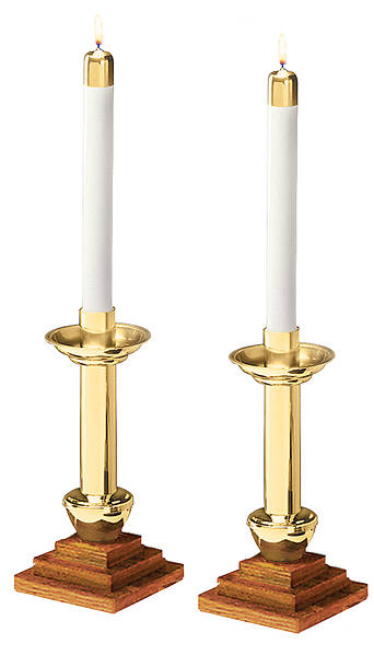 Picture of Artistic RW 124BRK Brass and Oak Candlesticks