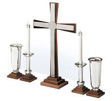 Picture of 24" SOLID WALNUT & SILVERPLATE ALTAR SET
