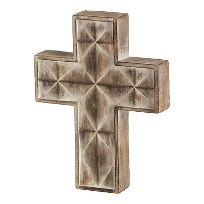 Picture of Tabletop Whitewashed Wood Cross Box Style 8 1/4"