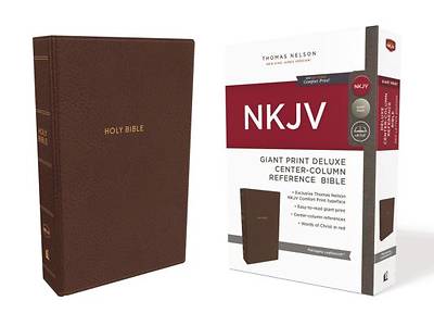 Picture of NKJV, Deluxe Reference Bible, Center-Column Giant Print, Imitation Leather, Brown, Red Letter Edition, Comfort Print