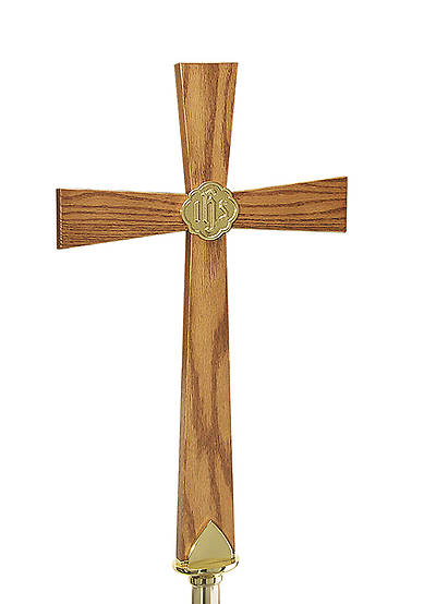 Picture of OAK PROCESSIONAL CROSS WITH  BRASS ACCENTS