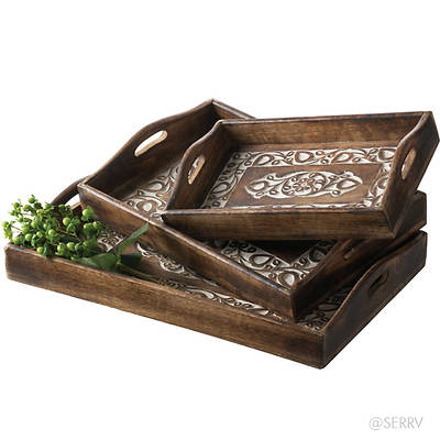 Picture of Carved Floral Trays Set