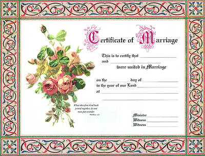 Picture of Marriage Certificate - 8" 1/2 x 11" Package of 6