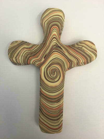 Picture of Comforting Clay Hand Held Cross - Wood