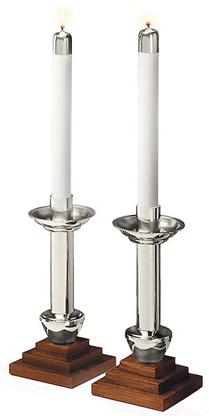 Picture of Silver-tone Candlesticks with Walnut Base