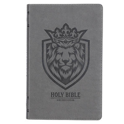 Picture of KJV Holy Bible, Gift Edition for Boys King James Version, Faux Leather Flexible Cover, Charcoal Gray Lion Emblem