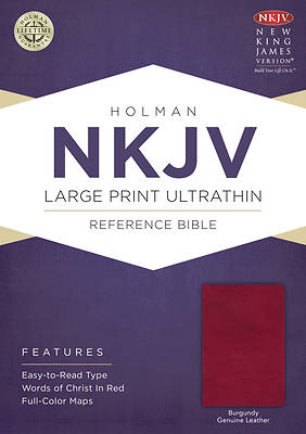Picture of NKJV Large Print Ultrathin Reference Bible, Burgundy Genuine Leather with Ribbon Marker