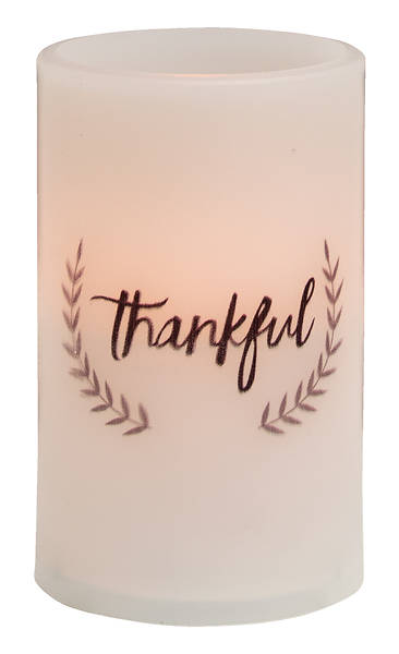 Picture of Thankful Timer Pillar Candle - White