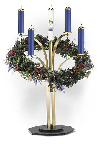 Picture of CONTEMPORARY ADVENT WREATH SATIN FINISH COMPLETE SET WITH 3 BLUE, 1 ROSE