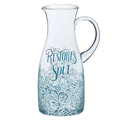 Picture of Glass Serving Pitcher with Handle - He Restores My Soul - Psalm 23