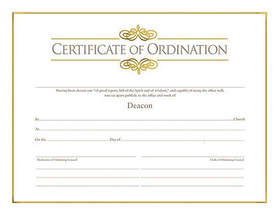 Picture of Certifcate of Ordination for Deacon