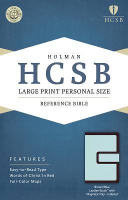 Picture of HCSB Large Print Personal Size Bible, Brown/Blue Leathertouch with Magnetic Flap Indexed