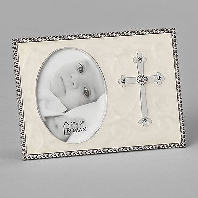 Picture of Silver Mother Of Pearl Baptism Photo Frame W/ Cross 3.75"H