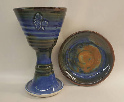 Picture of Earthenware Chalice and Paten Set, Dark Blue