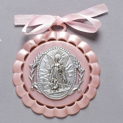 Picture of Guardian Angel Cradle Medal  Pink 4.25"