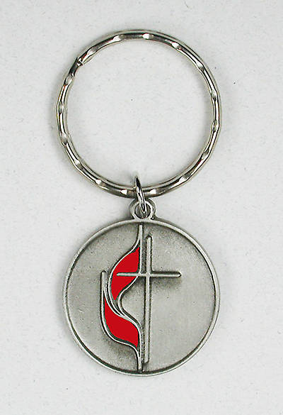 Picture of Cross & Flame Pewter Keychain with Red Flame