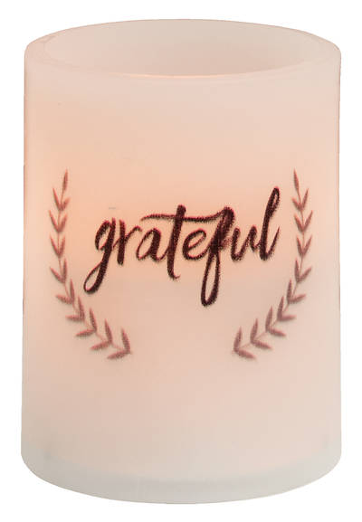 Picture of Grateful Timer Pillar Candle - White