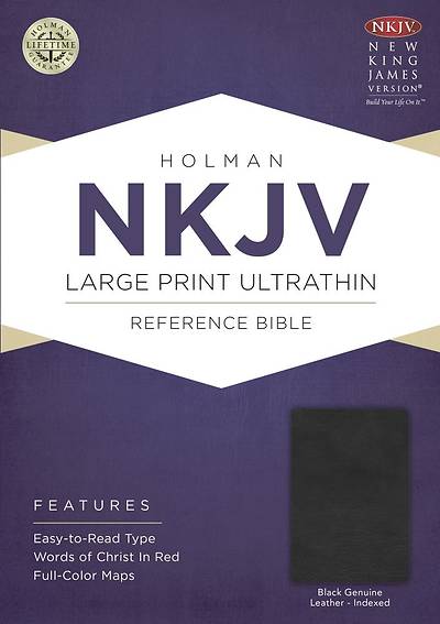 Picture of NKJV Large Print Ultrathin Reference Bible, Black Genuine Leather with Thumb Index & Ribbon Marker