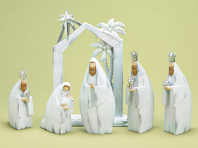 Picture of 6 Piece White Wash 11 inch Nativity