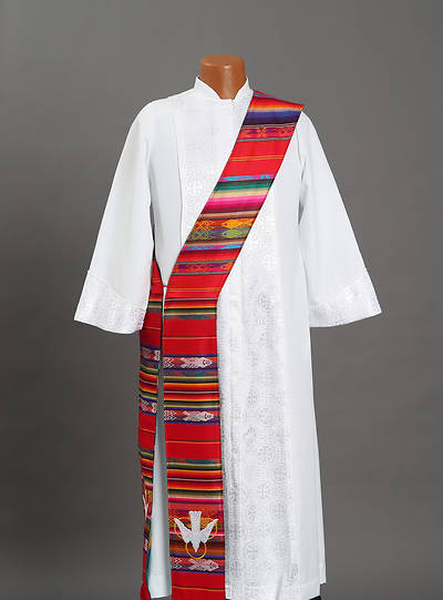 Picture of Fair Trade Green Red Reversible Deacon Stole with Embroidered Cross/Dove