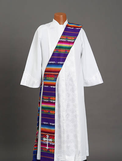 Picture of Fair Trade Blue Purple Reversible Deacon Stole with Embroidered Cross/Dove