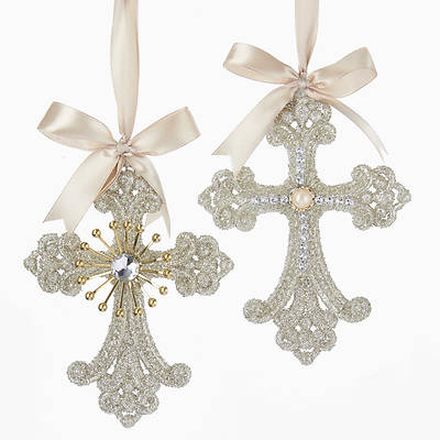 Picture of Vintage Glamour Platinum Glass Glitter Cross Ornament