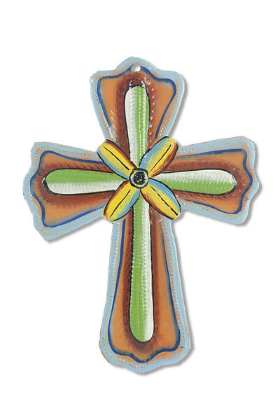 Picture of Metal Painted Flower Cross Ornament