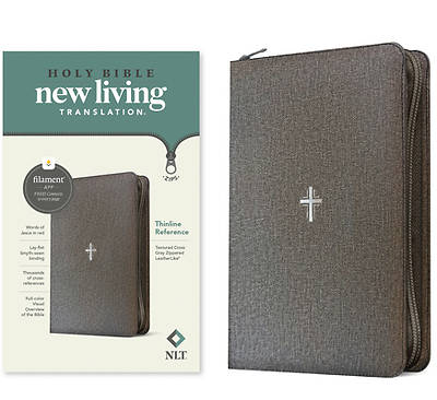 Picture of NLT Thinline Reference Zipper Bible, Filament Enabled (Leatherlike, Textured Cross Gray, Red Letter)