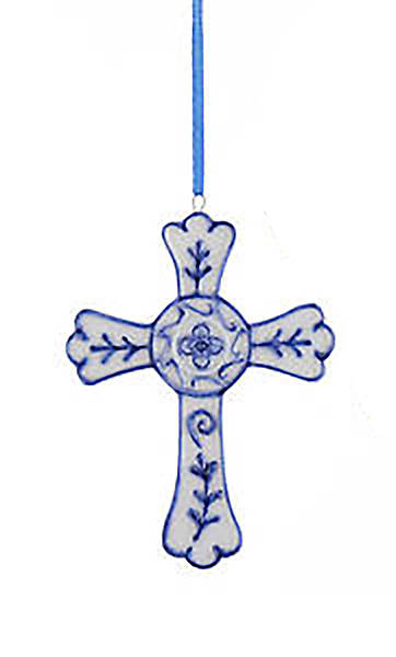 Picture of Delft Blue Porcelain Cross - Small Flower