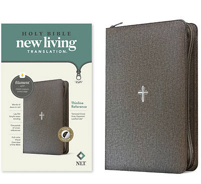 Picture of NLT Thinline Reference Zipper Bible, Filament Enabled (Leatherlike, Textured Cross Gray, Indexed, Red Letter)