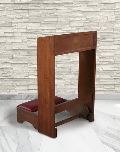 Picture of Folding Padded Kneeler With Silk-Screened Cross/Wheat - Walnut Stain