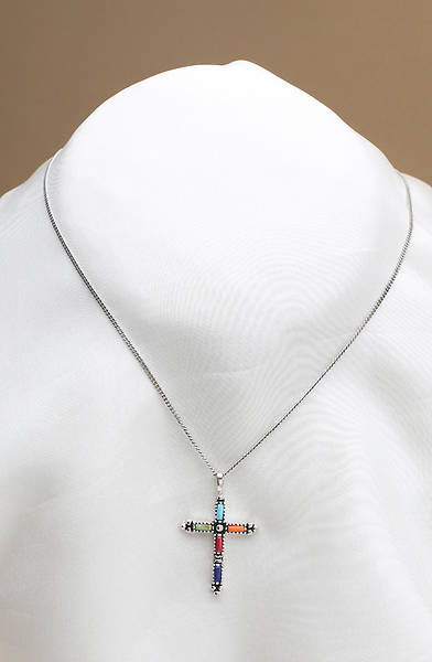 Picture of Sterling Silver Gemstone Cross Necklace w/Cross - 18" Chain
