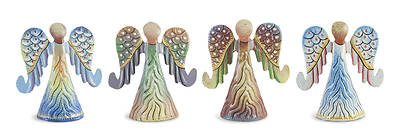 Picture of Metal Mini Painted Angels With Curled Wings Set of 4
