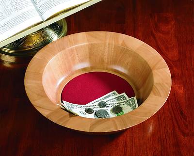 Picture of Maple Offering Plate with Burgundy Felt Pad - Pecan Finish