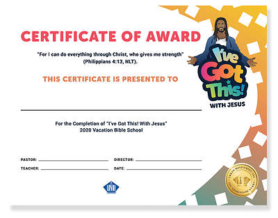 Picture of Vacation Bible School VBS 2022 I've Got This With Jesus Certificate of Award for youth (25 pk)