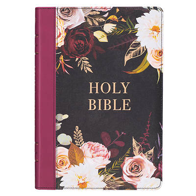 Picture of KJV Holy Bible, Thinline Large Print Faux Leather Red Letter Edition - Thumb Index & Ribbon Marker, King James Version, Black/Burgundy Printed Floral