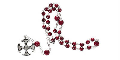 Picture of Prayer Beads Burgundy Glass with Canterbury Cross