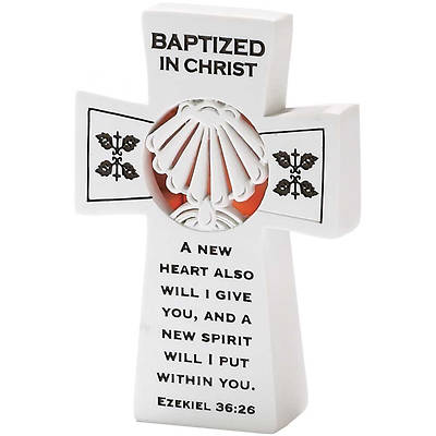 Picture of Baptized Tabletop Cross- 5" Resin- Ezekiel 36:26