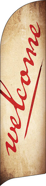 Picture of Welcome Red Script Flag Banner