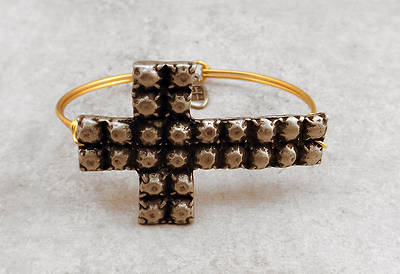 Picture of Wire Wrapped Brass and Pewter Bracelet - Textured Cross