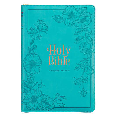 Picture of KJV Holy Bible, Thinline Large Print Faux Leather Red Letter Edition - Thumb Index & Ribbon Marker, King James Version, Teal, Zipper Closure