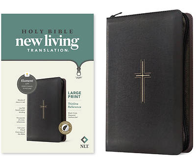 Picture of NLT Large Print Thinline Reference Zipper Bible, Filament Enabled (Leatherlike, Black Cross, Indexed, Red Letter)